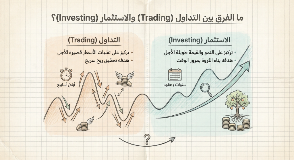 ما الفرق بين التداول (Trading) والاستثمار (Investing)؟