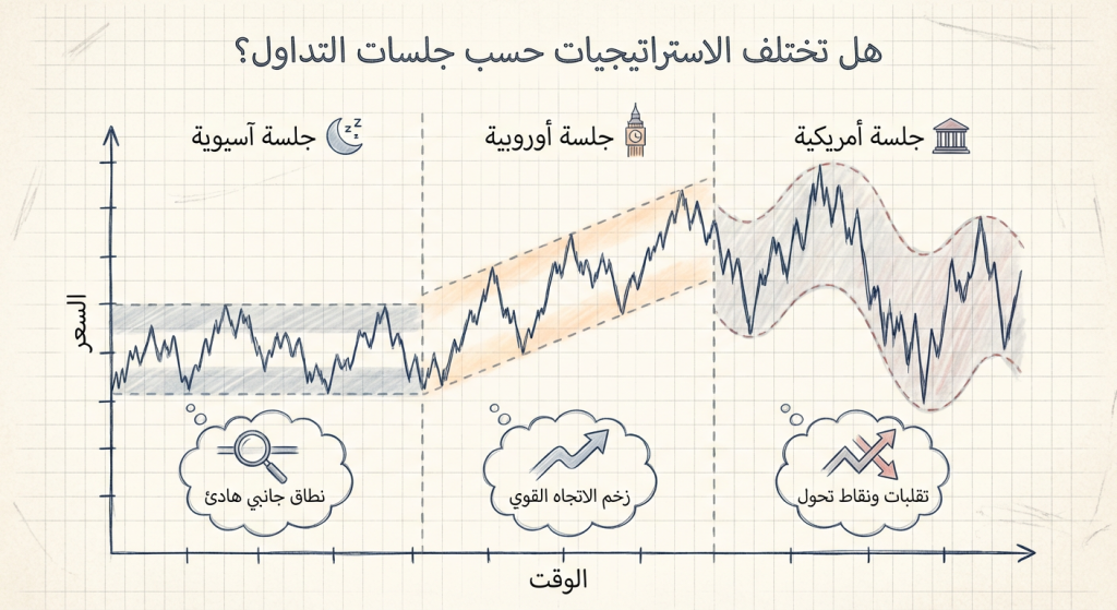 هل تختلف الاستراتيجيات حسب جلسات التداول؟