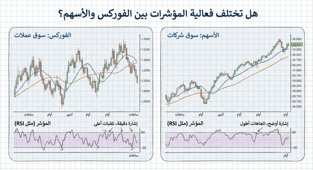 هل تختلف فعالية المؤشرات بين الفوركس والأسهم؟