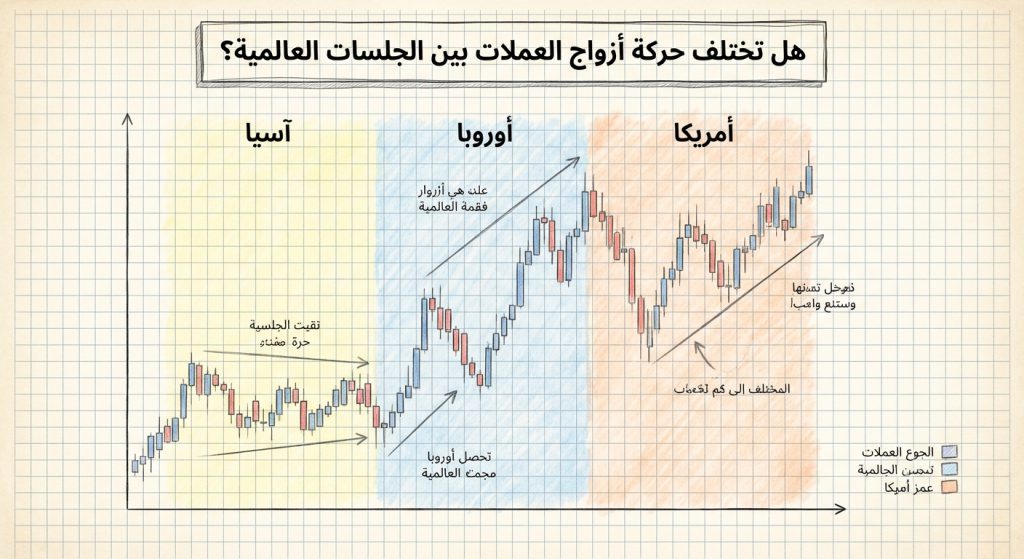 هل تختلف حركة أزواج العملات بين الجلسات العالمية؟