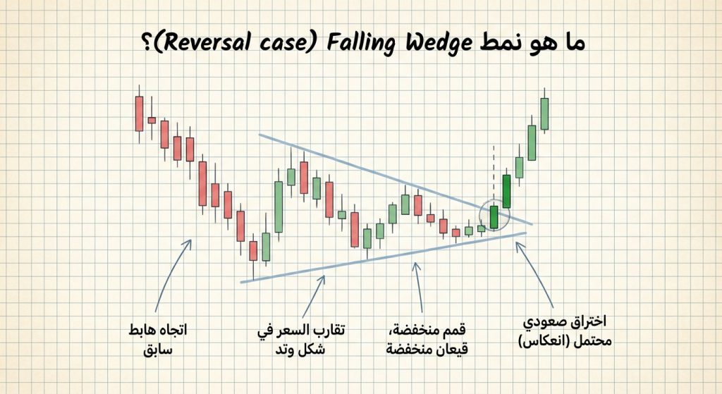 ما هو نمط Falling Wedge (Reversal case)؟