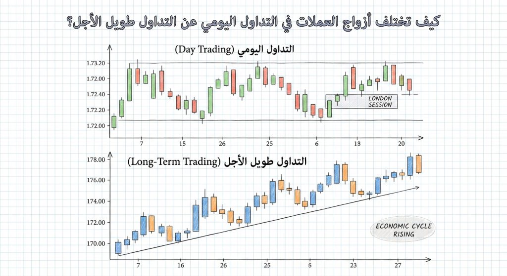 كيف تختلف أزواج العملات في التداول اليومي عن التداول طويل الأجل؟