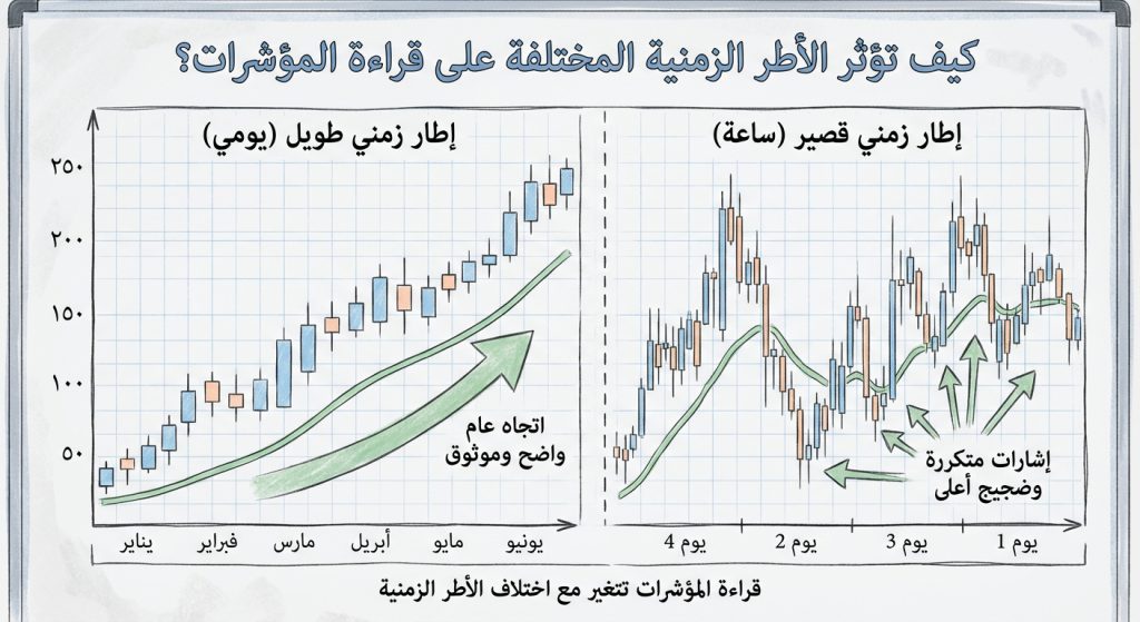 كيف تؤثر الأطر الزمنية المختلفة على قراءة المؤشرات؟