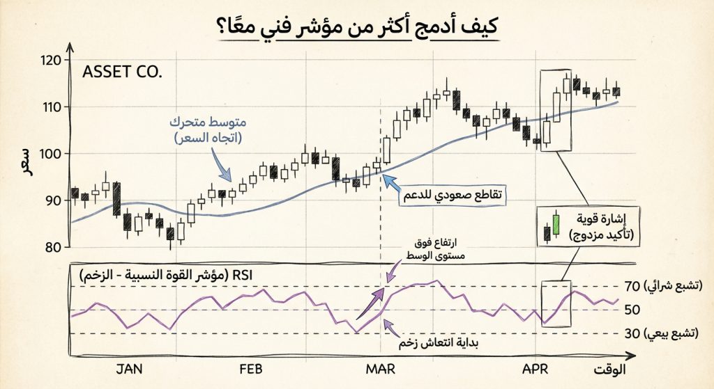 كيف أدمج أكثر من مؤشر فني معًا؟