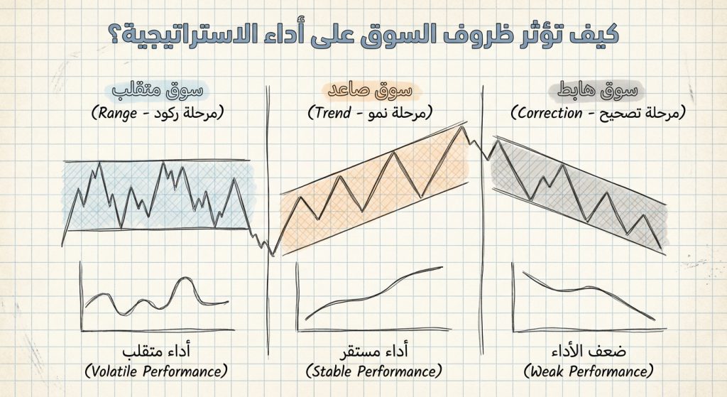 كيف تؤثر ظروف السوق على أداء الاستراتيجية؟
