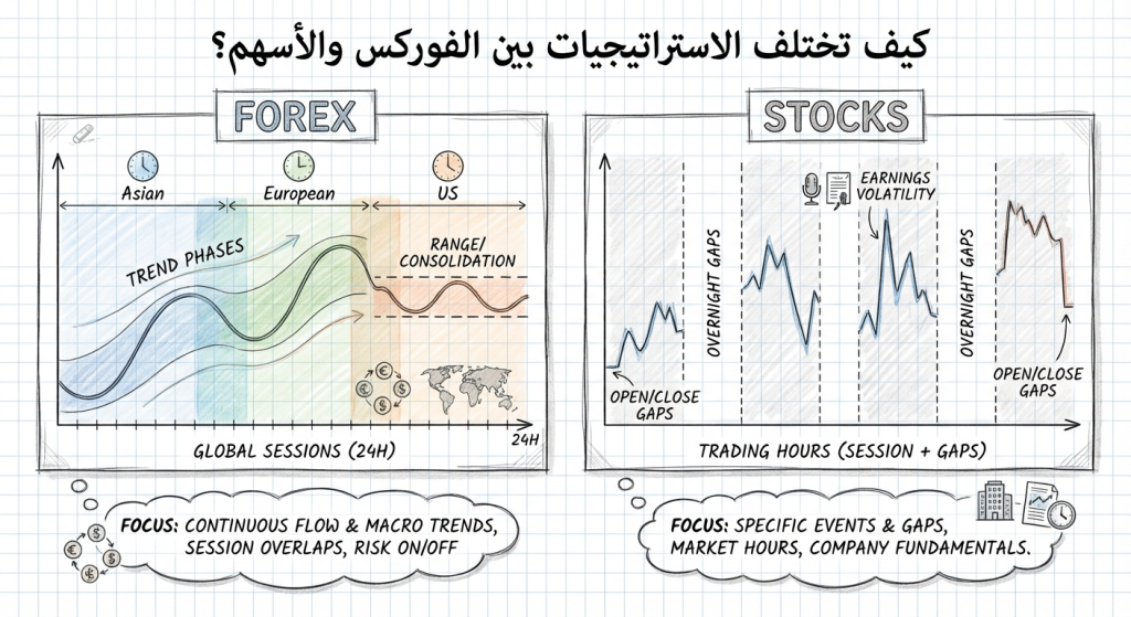 كيف تختلف الاستراتيجيات بين الفوركس والأسهم؟