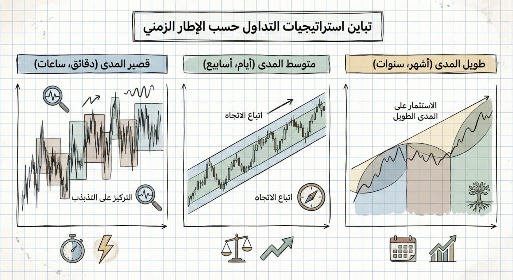 كيف تختلف استراتيجيات التداول حسب الإطار الزمني؟