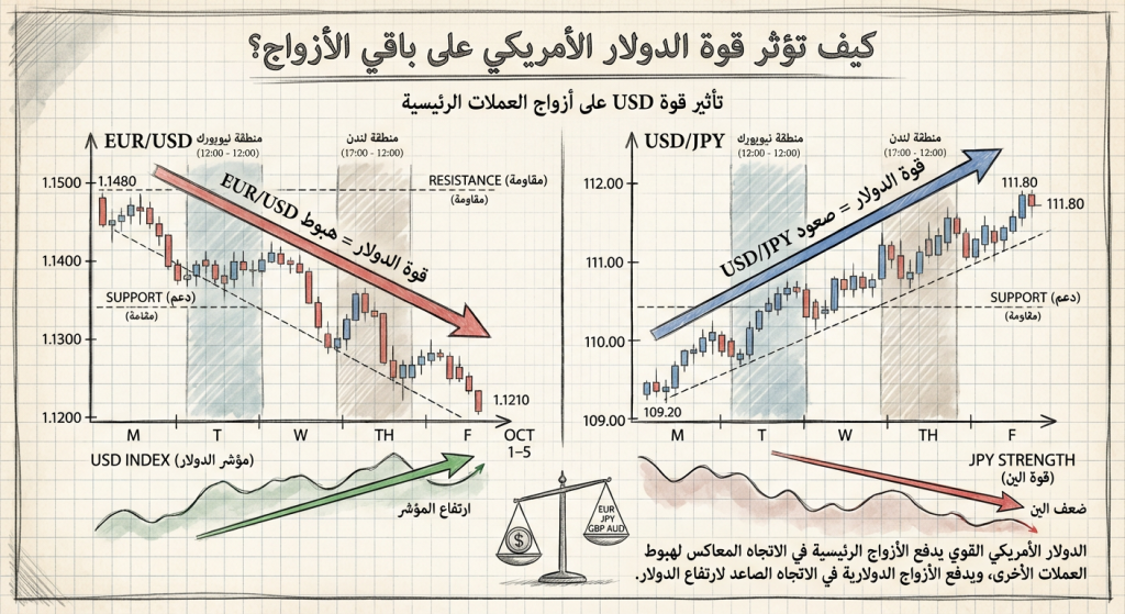 كيف تؤثر قوة الدولار الأمريكي على باقي الأزواج؟
