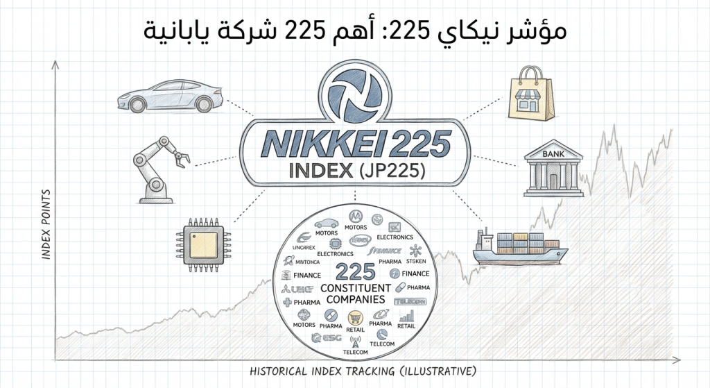 ما هو سهم شركة مؤشر نيكاي 225 (Nikkei 225) (JP225)؟