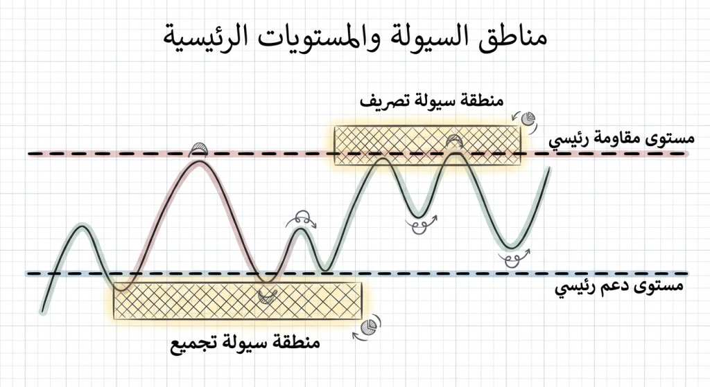 ما هي مناطق السيولة والمستويات الرئيسية (Liquidity Zones and Key Levels)؟