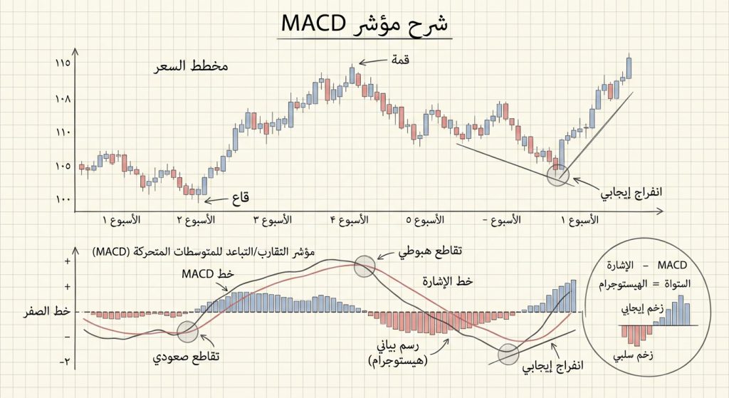 ما هو مؤشر التقارب/التباعد للمتوسطات المتحركة (MACD)؟