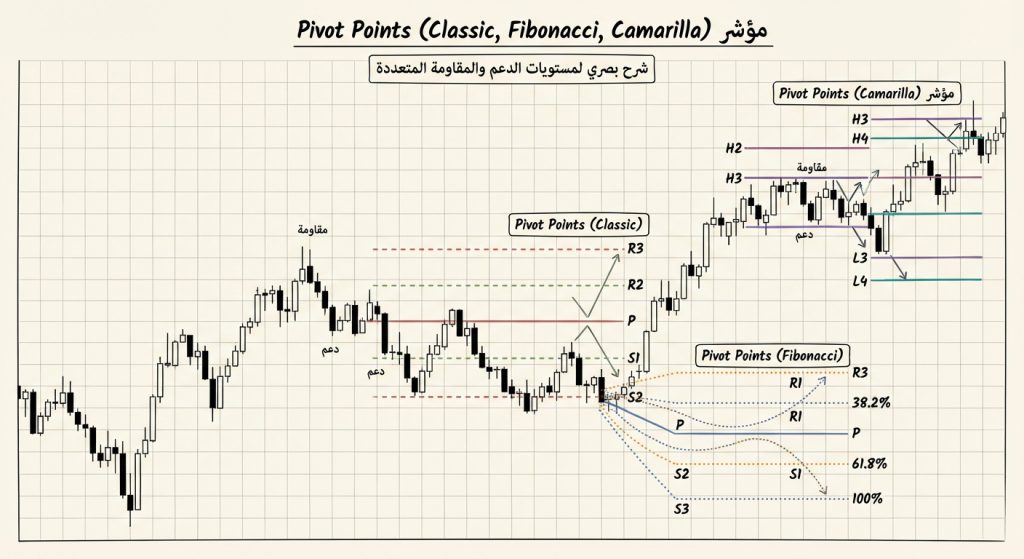 ما هو مؤشر Pivot Points (Classic, Fibonacci, Camarilla)؟