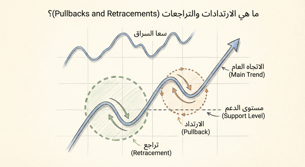 ما هي الارتدادات والتراجعات (Pullbacks and Retracements)؟