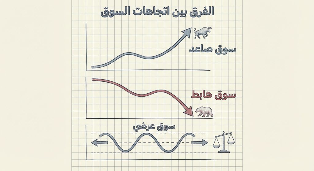 ما الفرق بين السوق الصاعد والهابط والعرضي؟