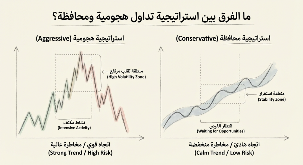 ما الفرق بين استراتيجية تداول هجومية ومحافظة؟