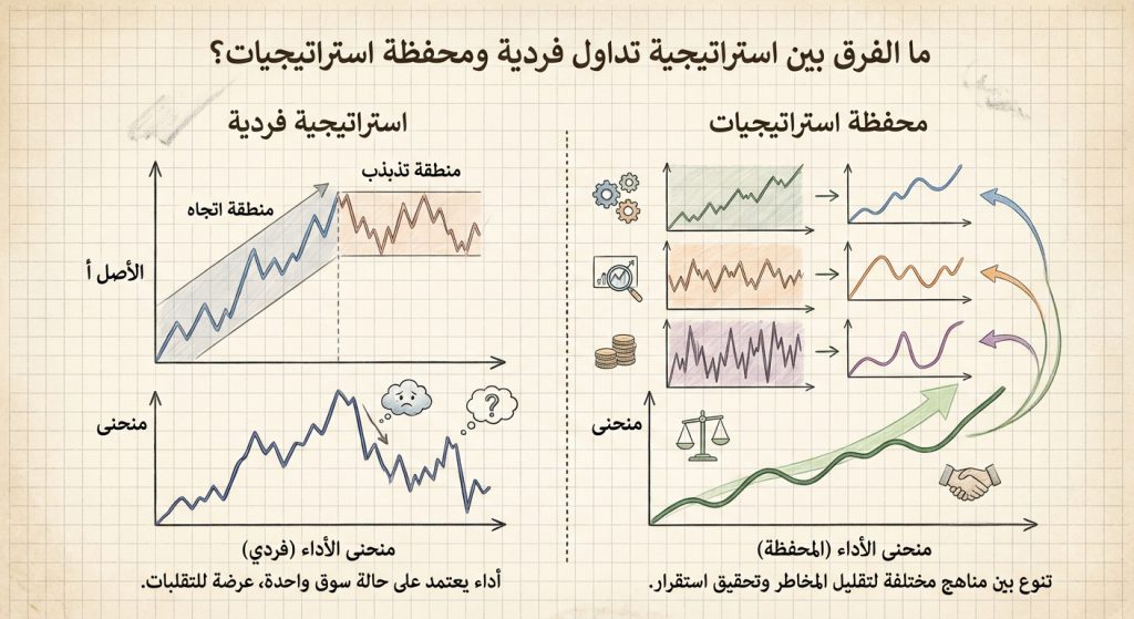ما الفرق بين استراتيجية تداول فردية ومحفظة استراتيجيات؟