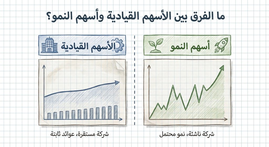 ما الفرق بين الأسهم القيادية وأسهم النمو؟