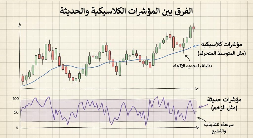 ما الفرق بين المؤشرات الكلاسيكية والحديثة؟