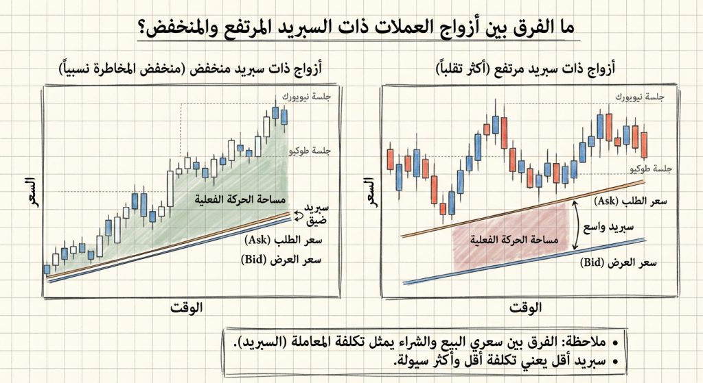 ما الفرق بين أزواج العملات ذات السبريد المرتفع والمنخفض؟