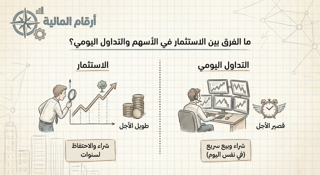 ما الفرق بين الاستثمار في الأسهم والتداول اليومي؟