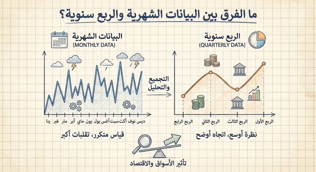 ما الفرق بين البيانات الشهرية والربع سنوية؟