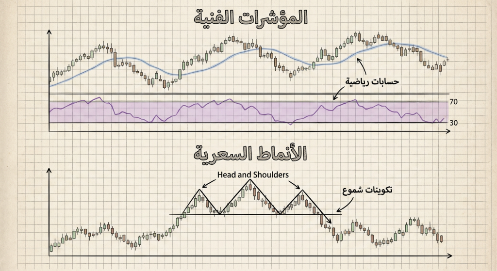 ما الفرق بين المؤشرات الفنية والأنماط السعرية؟