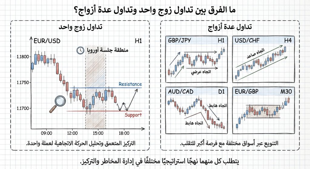 ما الفرق بين تداول زوج واحد وتداول عدة أزواج؟