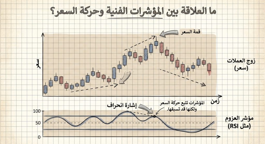 ما العلاقة بين المؤشرات الفنية وحركة السعر؟